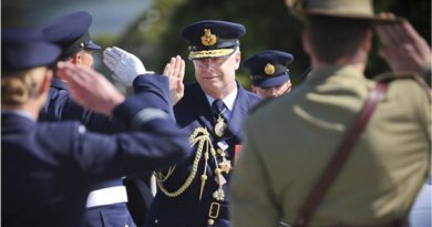 Chief of the Defence Force, Air Chief Marshal Mark Binskin, AC arrives at the Battle of Brittan wreath laying ceremony at the Hobart Cenotaph. Photo by Corporal Shannon McCarthy