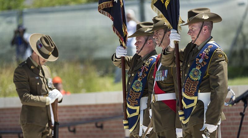 Australian Army soldiers from 31st/42nd Battalion, Royal Queensland Regiment, at the service at Pheasant Wood Military Cemetery on 19 July 2016. Photo by Sergeant Janine Fabre