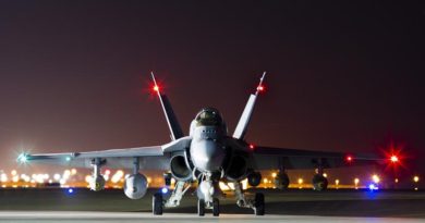 A Royal Australian Air Force F/A-18A Hornet prepares to depart on a mission to strike a Deash headquarters compound in Mosul, Iraq, from Australia's main air operating base in the Middle East region. Photo by Corporal Nicci Freeman
