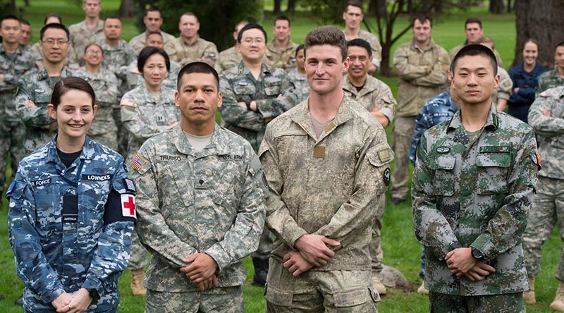 Tropic Twilight 2016 - Left to Right: Flying Officer Chloe Lowndes RAAF, SPC Hustin TRUSSO, USA Guam Army, SPR Jared HUMPHRIES, NZ Army and Cadet LUI Jian Bang, China. are part of combined New Zealand, US, Chinese and Australian military personnel are heading to Tonga for Exercise Tropic Twilight to help build much needed infrastructure on outlying Islands.