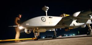 Heron UAV on the flightline at Kandahar. Photo by Brian Hartigan