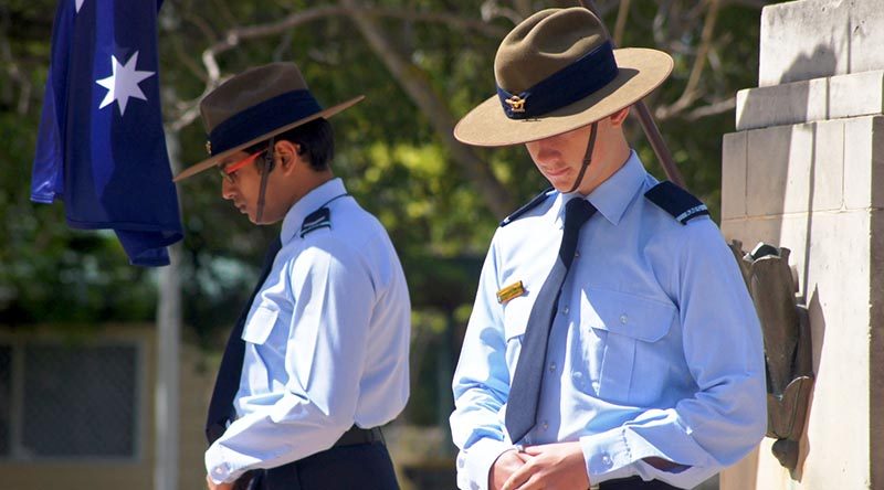 Cadet Corporal Suyash Jain and Cadet Byron Barnes-Williams (604 Squadron) at the West Torrens War Memorial in Adelaide