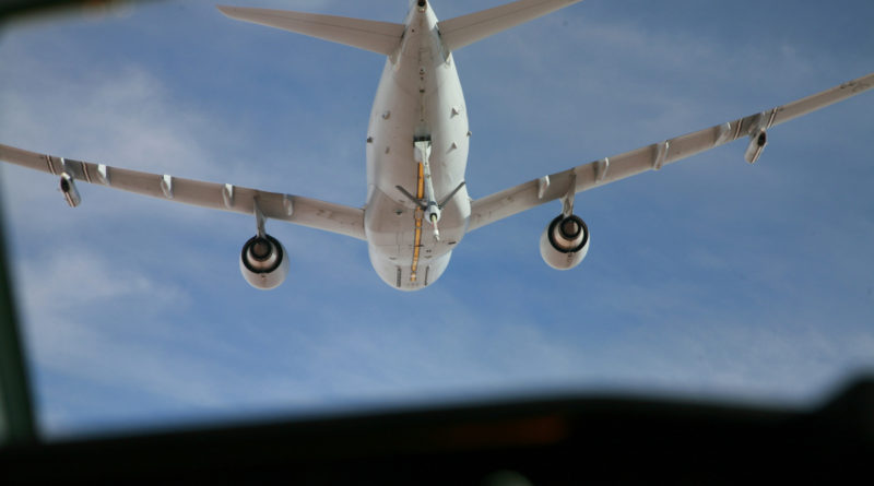 A RAAF KC-30A multi-role tanker transport as seen from an aircraft about to be refuelled. Photo by Major Cameron Jamieson.