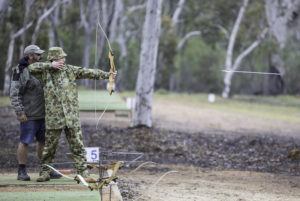 An Australian Army Cadets trainee competes in an archery competition during the annual field exercise in Bindoon training area, north-east of Perth, on 1 October 2016.