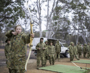 Australian Army Cadets trainees compete in an archery competition during the annual field exercise in Bindoon training area, north-east of Perth, on 1 October 2016.