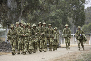 Australian Army Cadets trainees march to a training activity during the annual field exercise in Bindoon training area, north-east of Perth, on 1 October 2016.