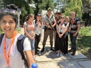 Cadet SGT Sonali Ambani, Cadet CPL Tanisha Lepore, Cadet SGT Ashleigh Oliver, A Turkish Soldier, LT (AAC) Ian Fergusson, Cadet WO2 Samara Lance, Cadet CUO Taya Louis-Kircher, Cadet CUO David Neilson at Topkapi Palace, which was a major palace for Ottoman sultans.