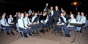 Chief of Air Force Air Marshal Leo Davies mingles with the Australian Air Force Cadets National Orchestra during a National Dinner in Canberra that celebrated 75 years of continuous community service to the community.