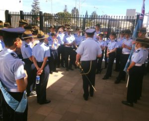 Commanding Officer 711 (City of Greater Geraldton) Squadron FLTLT(AAFC) David Power thanks cadets from 711 Squadron and 718 (Ceremonial) Flight for a job well done on parade.