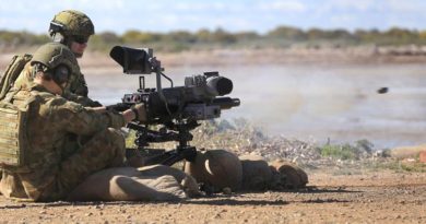 Australian Army soldiers from 1st Battalion, Royal Australian Regiment, test the new Mark 47 L40-2 lightweight automatic grenade launcher at Port Wakefield in South Australia on 2 September 2016. Photo by Craig Barrett.