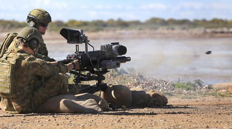 Australian Army soldiers from 1st Battalion, Royal Australian Regiment, test the new Mark 47 L40-2 lightweight automatic grenade launcher at Port Wakefield in South Australia on 2 September 2016. Photo by Craig Barrett.