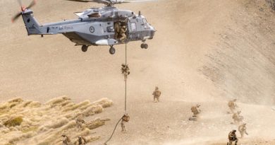 New Zealand Army soldiers rappel from a Royal New Zealand Air Force NH90 helicopter at the Rainbow Ski Area in Nelson during Exercise Southern Katipo 2015. NZDF photo.