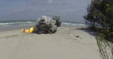 Defence explosive specialists successfully detonate marine hazard object on Newcastle Bay Beach, Cape York. Photo by Able Seaman Kayla Hayes.