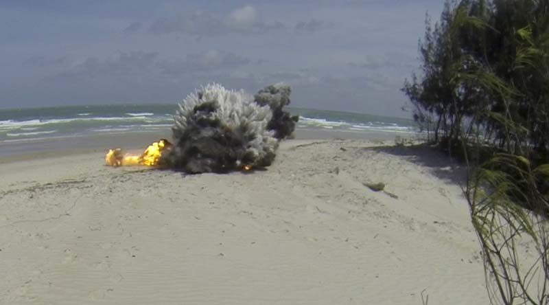 Defence explosive specialists successfully detonate marine hazard object on Newcastle Bay Beach, Cape York. Photo by Able Seaman Kayla Hayes.