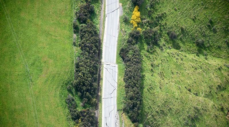 Inland Road, about 39km south-west of Kaikoura, suffered extensive damage from the earthquake. RNZDF photo.