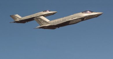 A Royal Australian Air Force F-35A flies in formation with a US Air Force F-35 during trial flights from Luke Air Force Base in Phoenix Arizona. Lockheed Martin photo by Matthew Short (digitally altered (removed F-16) by CONTACT)