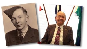 Cadet John Stanley of the Air Training Corps in July 1944 and November 2016. Mr Stanley has recorded a message of greeting for the 6 Wing 75th Anniversary Ball.