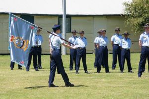 Banner Bearer, Cadet Under Officer Hayden Skiparis, ‘shows’ the Banner of No 6 Wing AAFC.