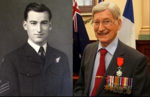 Bomber Command Flight-Sergeant Doug Leak in 1944, and in 2016.