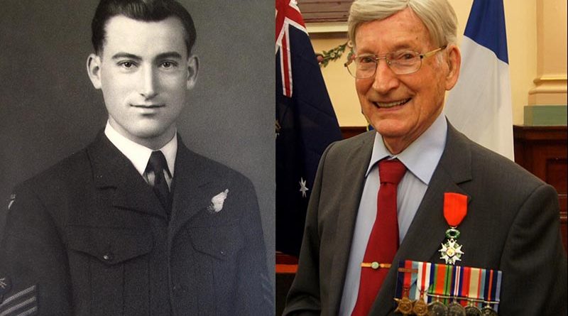 Bomber Command Flight-Sergeant Doug Leak in 1944, and in 2016.