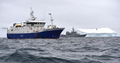 HMNZS Wellington on patrol in the Southern Ocean. RNZDF photo