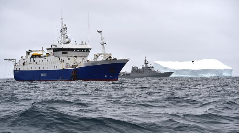 HMNZS Wellington on patrol in the Southern Ocean. RNZDF photo