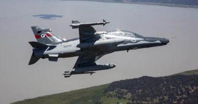 An A27 Hawk 127 operated by No 76 Squadron participates in a training activity over Lake George in the ACT. Photo by Sergeant Shane Gidall.