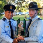 Cadet Corporal Lachlan Turlan receives the 6 Wing SNCO Course Encouragement Award (Course A) from the Commander of the AAFC, Group Captain (AAFC) Mark Dorward