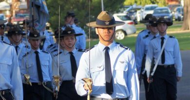 Parade Commander CFSGT Kyle Roberts (609 Squadron, Warradale Barracks), dux of the Cadet Under Officer Course.