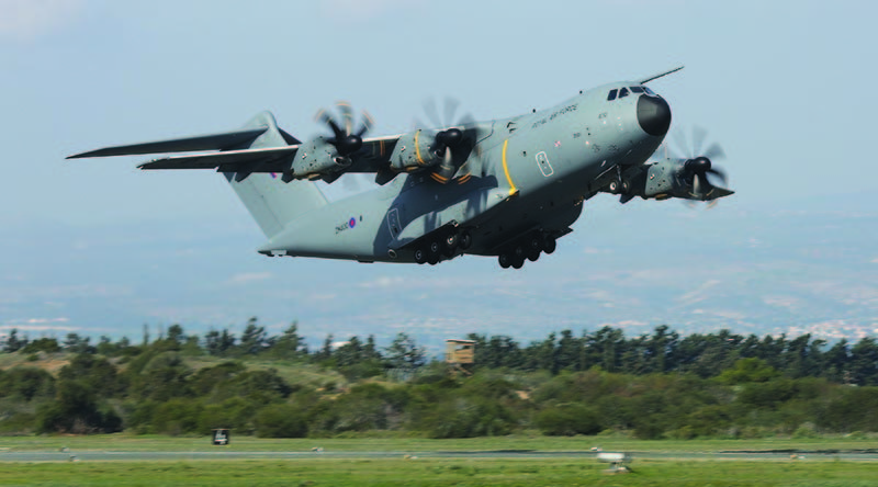 A Royal Air Force A400M Atlas. Crown Copyright. Photo by Corporal Rich Denton.