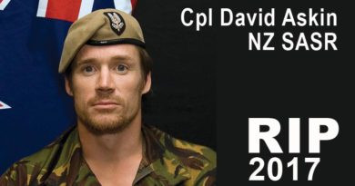 Corporal David Steven Askin, former New Zealand SASR, killed in a helicopter crash, 14 February, while fighting bushfires near Christchurch. NZDF file photo.