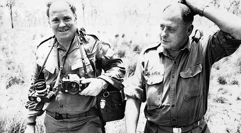 Billy Cunneen (left) – a legend in Australian Army Public Relations – with Ken Blanch in a photo taken at Shoalwarter Bay, Queensland, in the mid 1960s.