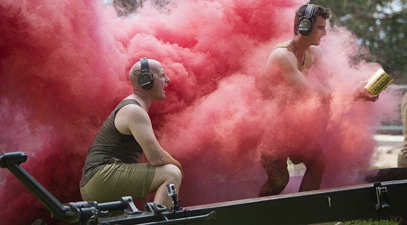 Members from 103 Battery, 8th/12th Regiment, Royal Australian Artillery, take part in a depiction of the Bombing of Darwin during the 75th Anniversary commemorative service on Sunday 19 February 2017 at the Darwin Esplanade. Photo by Able Seaman Kayla Hayes.