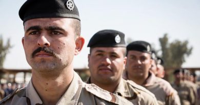 Iraqi Ninewah Police during their graduation ceremony after training with Task Group Taji 4 at the Taji Military Complex, Iraq. Photo by SPC Chris Brecht, US Army.