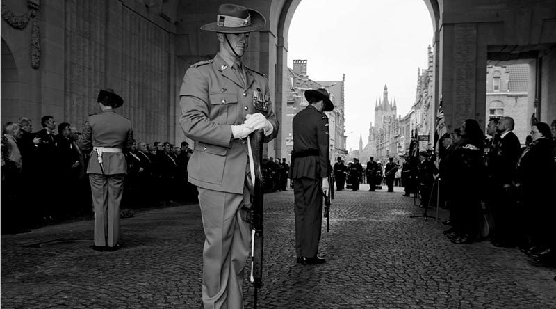 Australia’s Federation Guardsman, Trooper David Nicolson, ANZAC Catafalque Party for the 100th Anniversary of Anzac Day service at Menin Gate, Belgium. Corporal Steve Duncan