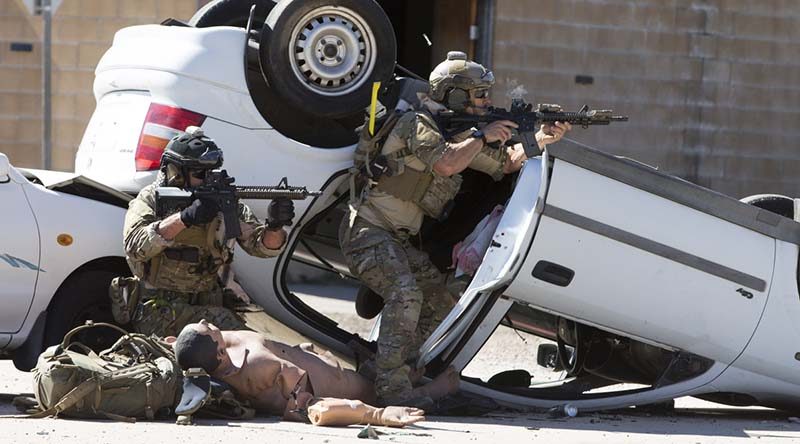 United States Air Force pararescuemen protect and extract victims of a mock mass casualty activity at the Townsville field training area during Exercise Angel Reign 16 on July 6, 2016. Photo by Corporal Steve Duncan.