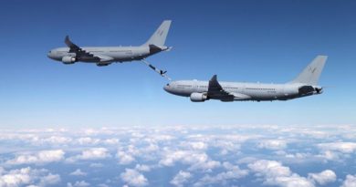 A KC-30A Multi Role Tanker Transport (MRTT) extends its boom to connect to another KC-30A MRTT. ADF file photo.
