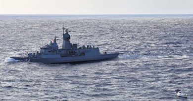In heavy seas, almost 450 Nautical Miles off the West Australian Coast, HMAS Parramatta closes in on stricken yacht ' Jedi 1'.