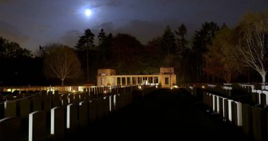 Moonlight shines over Polygon Wood and Buttes New British Cemetery before the ANZAC DAY dawn service 2016. Photo by Corporal Craig Barrett.