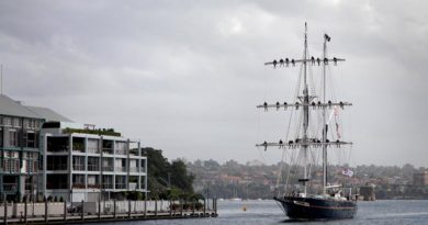 Training Ship Young Endeavour returns to Fleet Base East, Sydney, after completing a ten-month circumnavigation of Australia. Able Seaman Tara Byrne