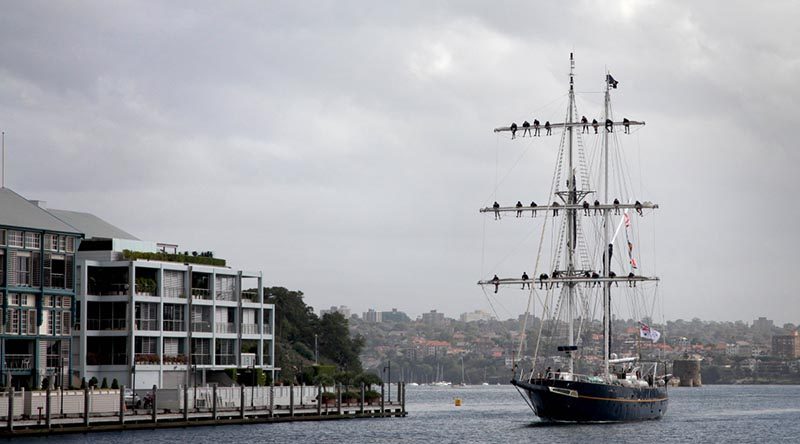 Training Ship Young Endeavour returns to Fleet Base East, Sydney, after completing a ten-month circumnavigation of Australia. Able Seaman Tara Byrne