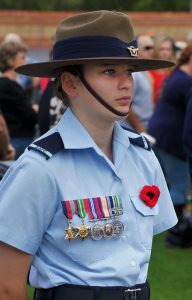 Leading Cadet Lucy Tassell wears the medals of her great-grandfather Leading Aircraftman Owen Forrest. Photo by Pilot Officer (AAFC) Paul Rosenzweig