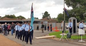 Cadets from No 623 Squadron from Mildura lead the March and provide a Catafalque Party in Irymple, Victoria. 623 San photo.