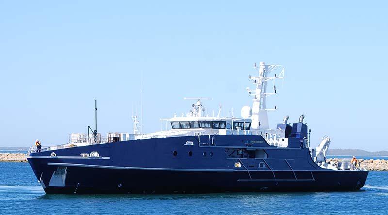The first of two Cape Class Patrol Boats for the Royal Australian Navy, the Australian Defence Vessel (ADV) Cape Fourcroy. Austral photo.