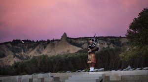 Australian Army bagpiper Musician Dave Leaders rehearses at the Ari Burnu cemetery, Gallipoli, Turkey, ahead of 2017 Anzac Day commemorations. Photo by Able Seaman Kayla Hayes.