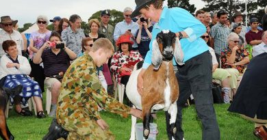 Leading Cadet Aiden Carling (602 Squadron) was called up for the goat milking competition. Observing in the background, in Flying Dress, is Leading Cadet Ben Carter (LCDT Carter qualified for his Solo Gliding Badge in 2014). Image contributed by Stephen Kiley, a retired B777 Captain, late of Singapore Airlines.