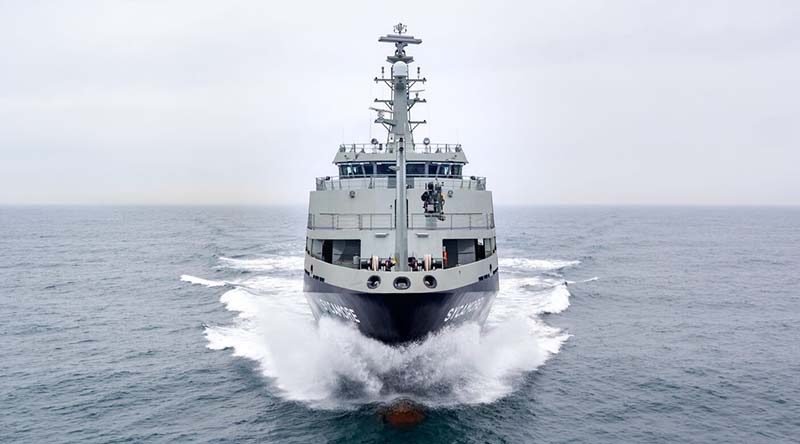 MV Sycamore on sea trials off the Dutch coast. Photo courtesy Damen Shipbuilding.