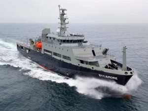 MV Sycamore on sea trials off the Dutch coast. Photo courtesy Damen Shipbuilding.