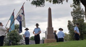 The Catafalque Party at Pioneer Park in Gawler on 23 April 2017 (left to right): CCPL Benjamin Anderson, CCPL Courtney Semmler, CCPL Andrew Paxton and CFSGT Benjamin Kurtz. The Catafalque Party commander (not in picture) was CUO Hayden Skiparis. Photo by Pilot Officer (AAFC) Paul Rosenzweig.