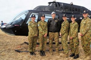 Leading Cadets Kelly and Emma Parkin from No 613 Squadron, Major Genevieve ‘Gen’ Rueger, Cadet Corporal Courtney Semmler, Leading Cadet Hayley Whitehorn and Cadet Sergeant Casey Dibben from No 608 (Town of Gawler) Squadron AAFC. Photo by Pilot Officer (AAFC) Paul Rosenzweig.